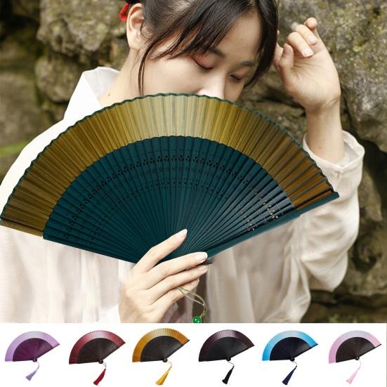 Ancient Fan Hollow Out with Tassels Vintage Bamboo Folding Fan Decor Ladies Hand Fan Daily Use