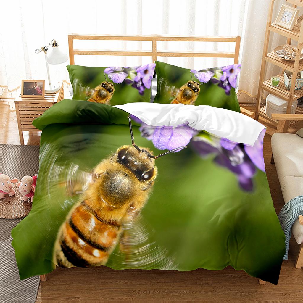 Yellow Bee Duvet Cover Set Cartoon Wild Animals Pattern Quilt Cover With Pillowcase Lightweight Soft Gift King Queen Full Size