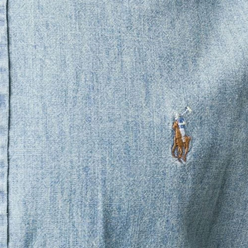 Polo Ralph Lauren FW21 Однотонная рубашка с вышитым логотипом Мужские рубашки светло-голубого цвета 710792042001