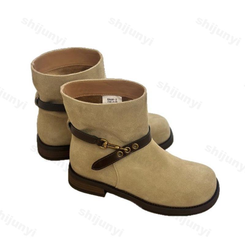 Модные женские ботинки с пряжкой-ремнем, рыцарские ботинки, осень 2025, новые, винтажные, на платформе, джинсовые ботинки, увеличивающие рост, нескользящие, износостойкие, короткие ботинки