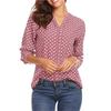 Womens Long Sleeve Dot Print Cotton Linen Shirt With U Neck For Casual Office Wear