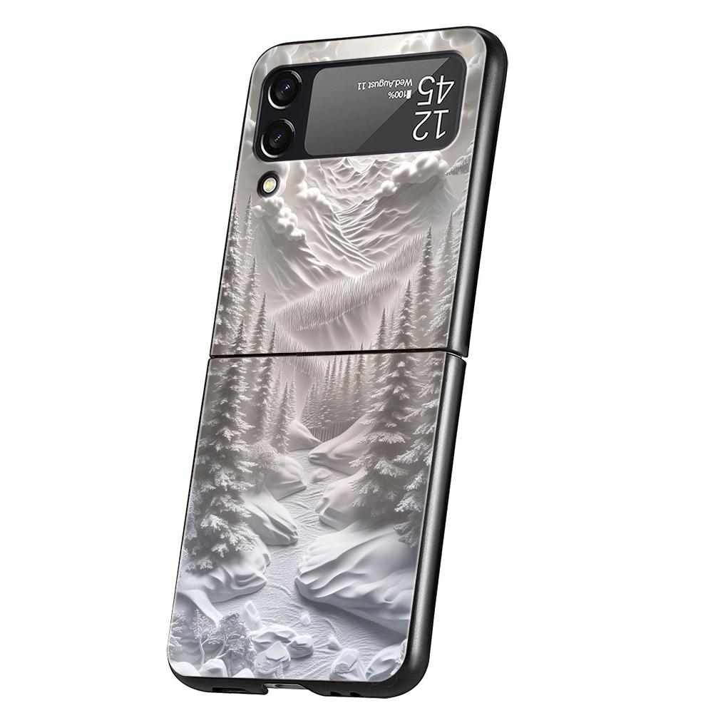 Chinese Style Landscape Hard PC Phone Case For Samsung Galaxy Z Flip 7 6 5 4 Black Cover For Galaxy Z Flip 3 Foldable Capas Bags