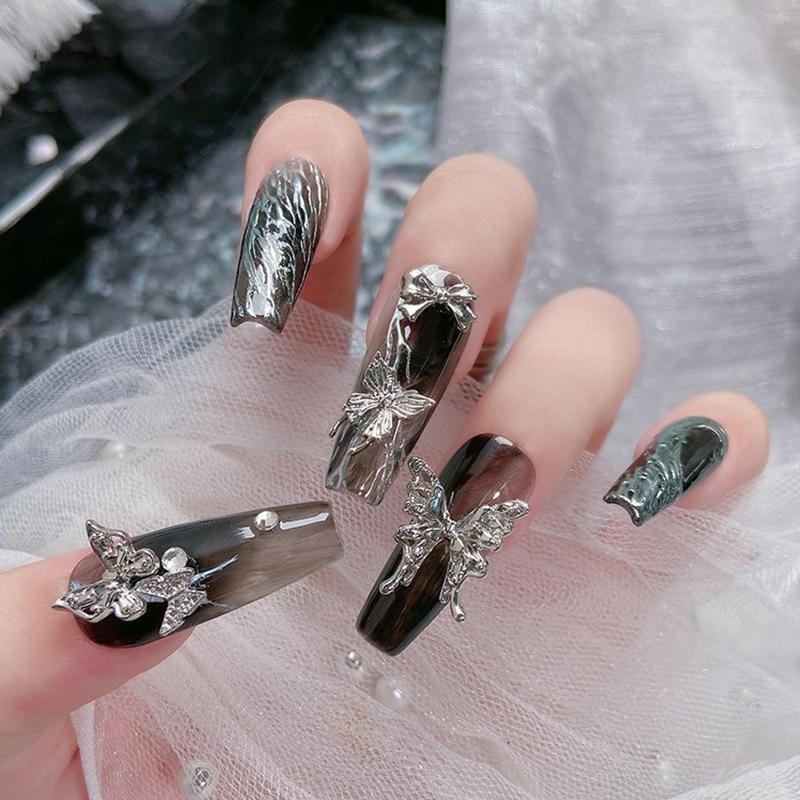 10 шт./пакет в форме бабочки, звезда, цветок, подвеска для ногтей, серебряный сплав для ногтей, жемчужные украшения, аксессуары, принадлежности для ногтей