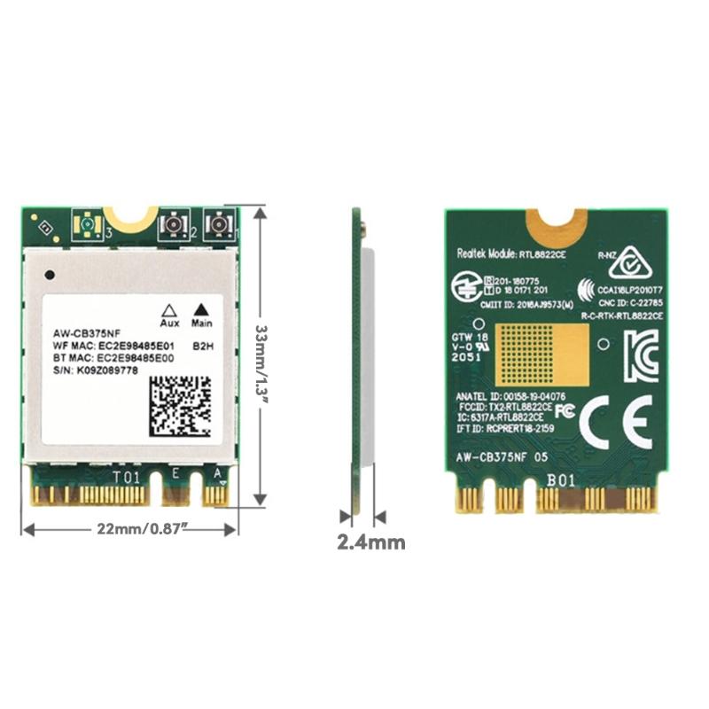 Беспроводная сетевая карта AW CB375NF DualBand 2.4/5GHz, 1200Mbps, BT5.0 для Linux/Windows 10/11 совместимый разъем WIFI