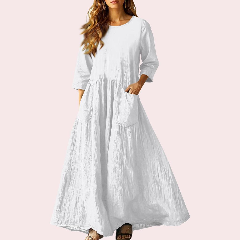 Women's Retro Ethnic Style Ribbon Embroidered Sleeveless Linen V-neck Maxi Dress