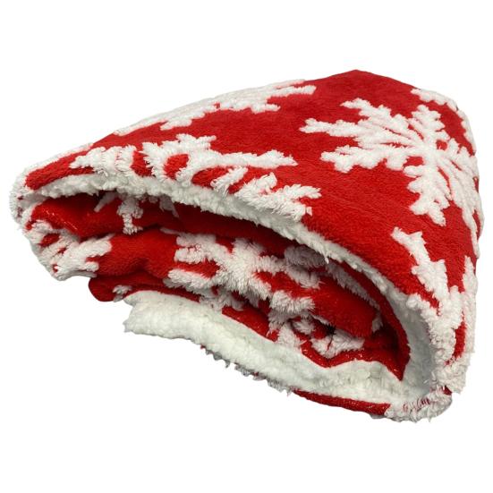 Рождественское одеяло с волосатым принтом снежинок, мягкие утолщенные двойные слои, сохраняющие тепло, контрастные цвета, антипиллинговое диванное одеяло, плохое зимнее одеяло для дома