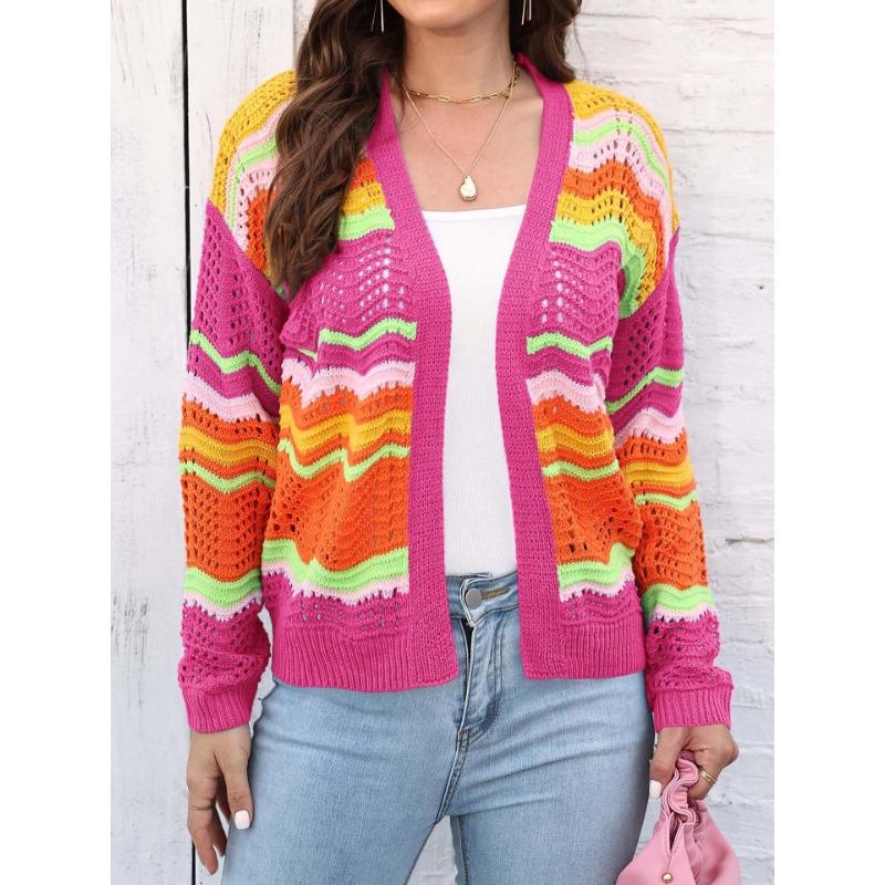 Women's Autumn and Winter Rainbow Pattern Patchwork Striped Casual Jumper