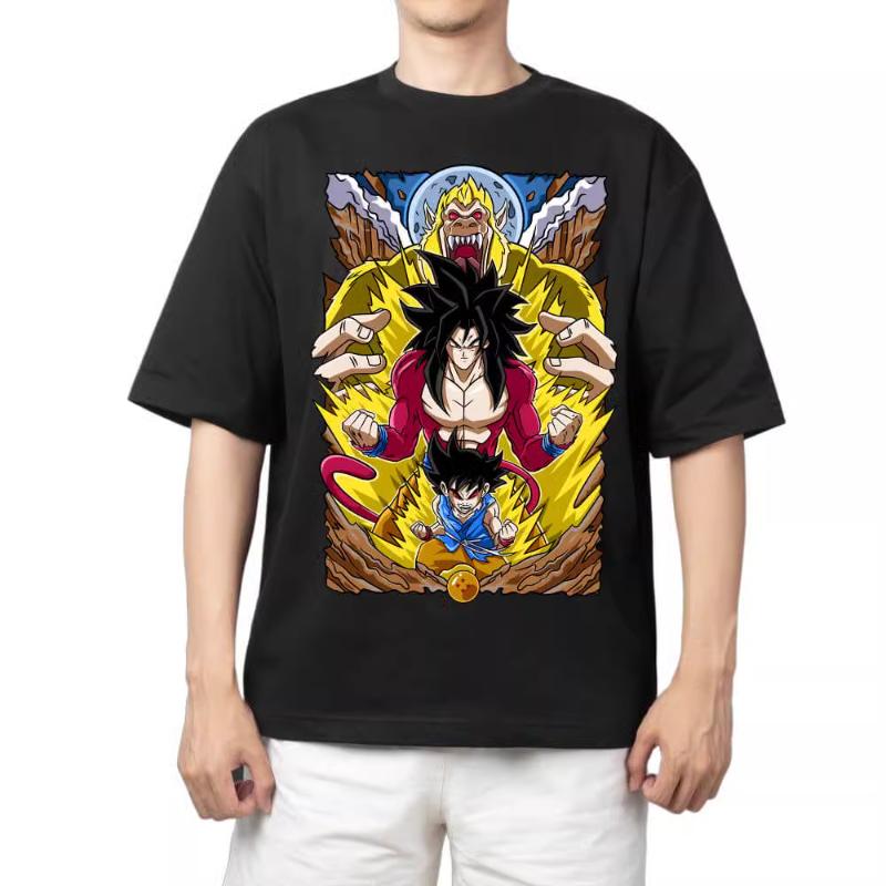 T Shirt for Mens Dragon Ball Pattern Printed Summer Retro Neckline Loose Large Size Versatile Shortsleeved Tshirt Clothes Top