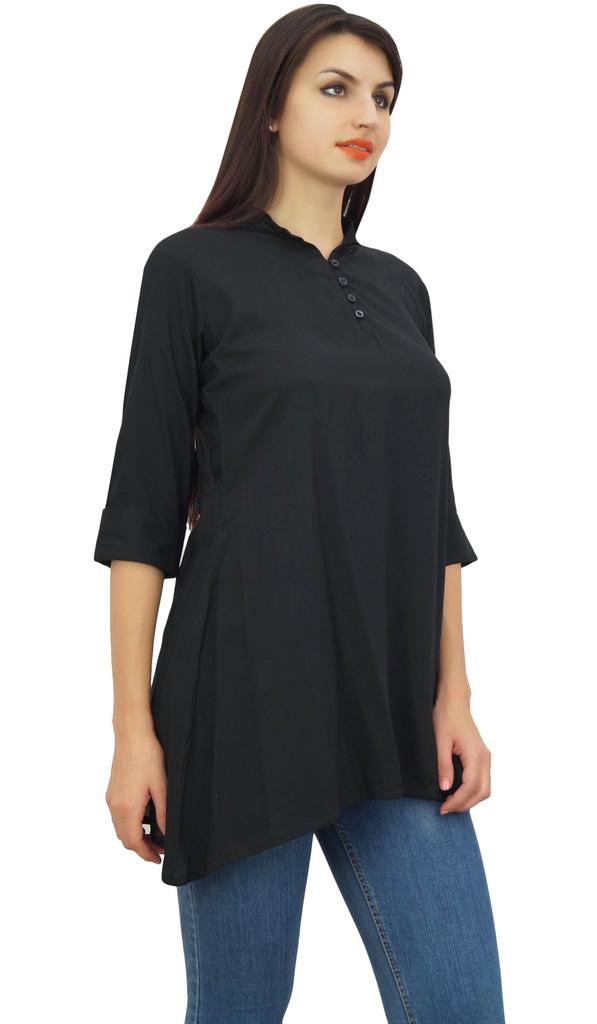 Phagun Женская черная хлопковая модальная блузка с рукавами 3-4 на пуговицах, верхняя часть рубашки -