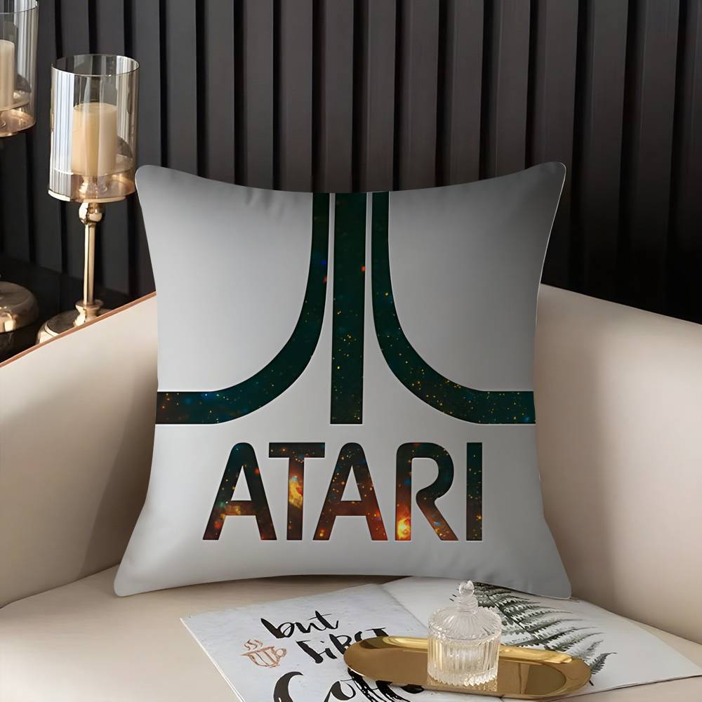 Classic A-AtariS Game Logo Pillow Case Home Dorm Chair Back Short Plush Double-sided Printing Office Nap Time Cushion Cover