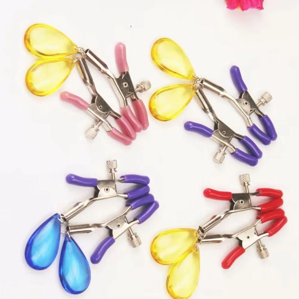 2Pairs Metal Nipple Clips with Colorful Handles Beauty Tool Yellow Water Drop Accent Ergonomic Breast Care sex toy for lover