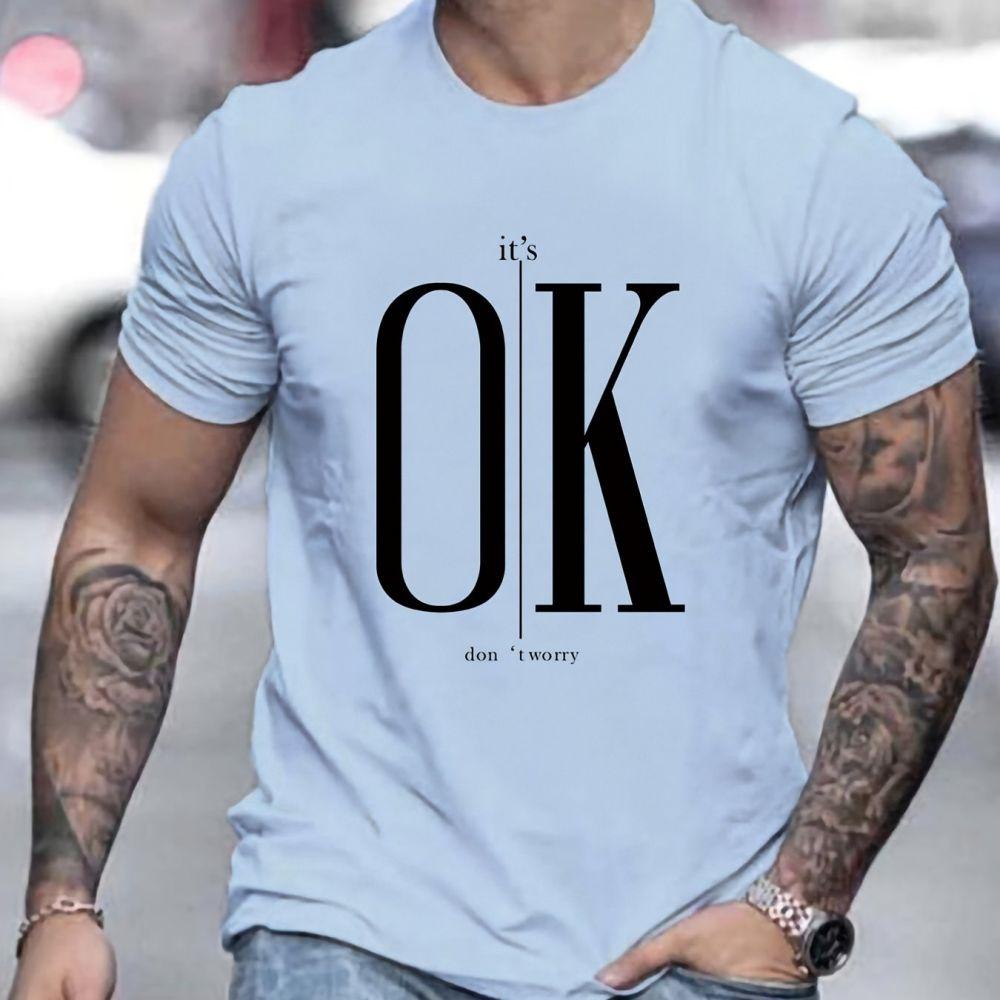 Мужская футболка Ok Text Tees, большие топы с короткими рукавами, быстросохнущая дышащая одежда, летняя рубашка для мужских футболок
