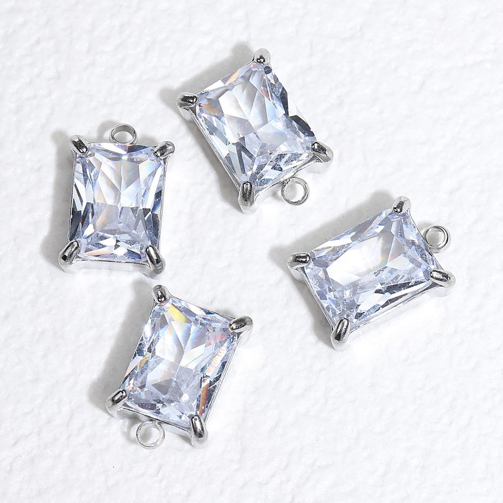 10pcs 5pcs Gold Color Stainless Steel Zircon Pendants Green Transparent Crystal Charms Beads for Necklace Jewelry Making DIY