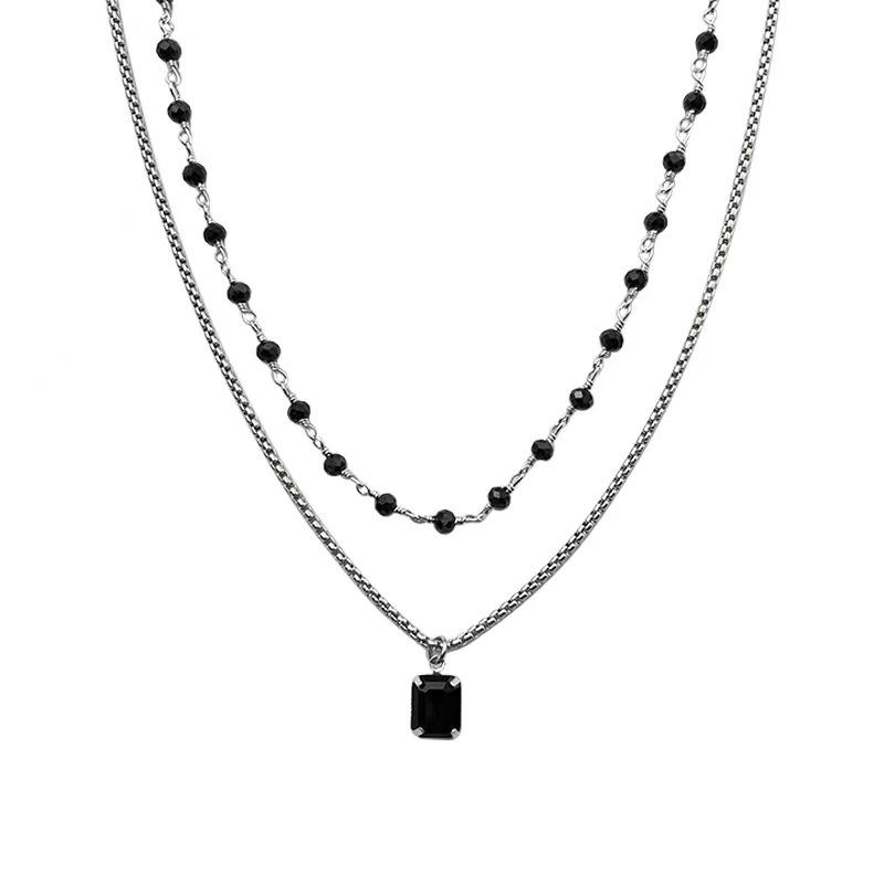 Женское колье-чокер, двухслойное ожерелье с бусинами, подарок другу, черное геометрическое ожерелье, ювелирные изделия