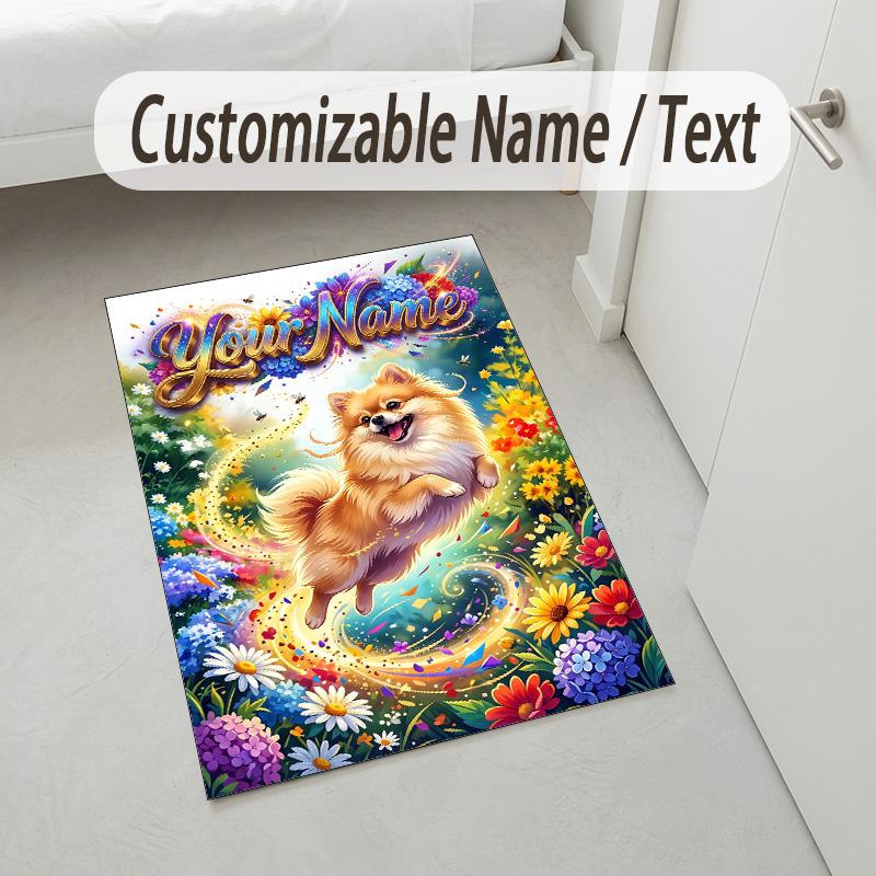 Floral Garden Theme Crystal Velvet Rug Personalized Custom Name Text Soft Floor Mat Home Decor