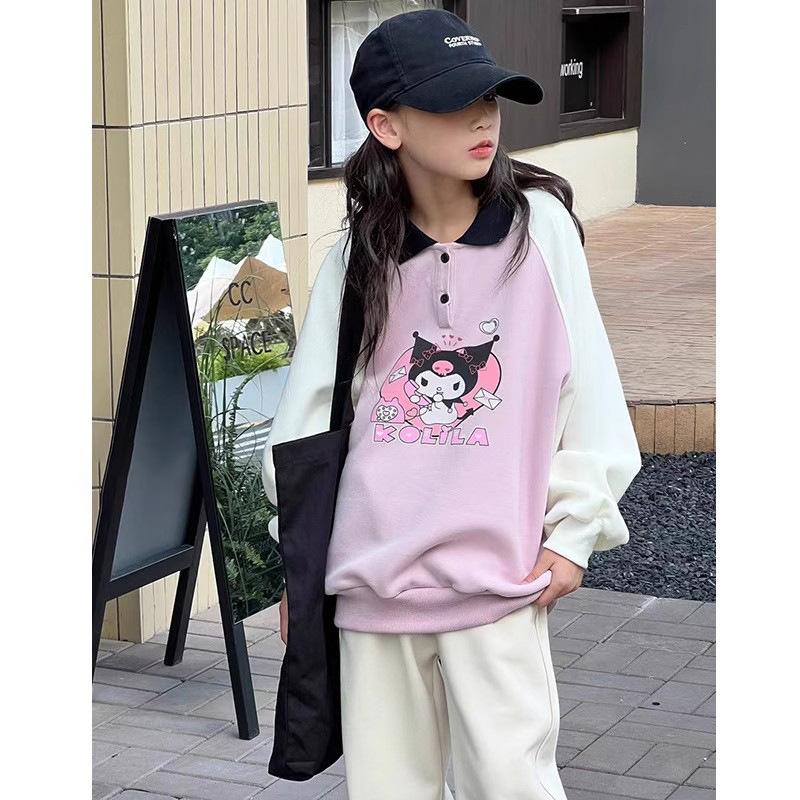 Girls Cartoon Collar Sweatshirt Casual Long Sleeve Top For Spring Autumn Kids Fashion Outerwear
