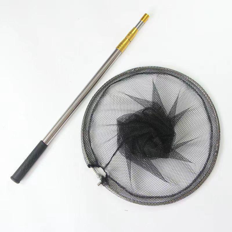 Телескопический сачок из нержавеющей стали в комплекте с складной сеткой против зацепов и сумкой