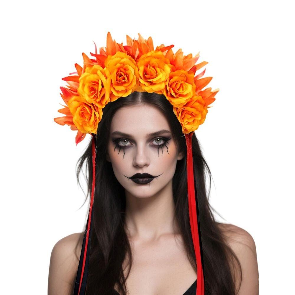 Cosplay Prop Rose Flower Headband Garland Halloween Headdress Halloween Rose Hair Band Party