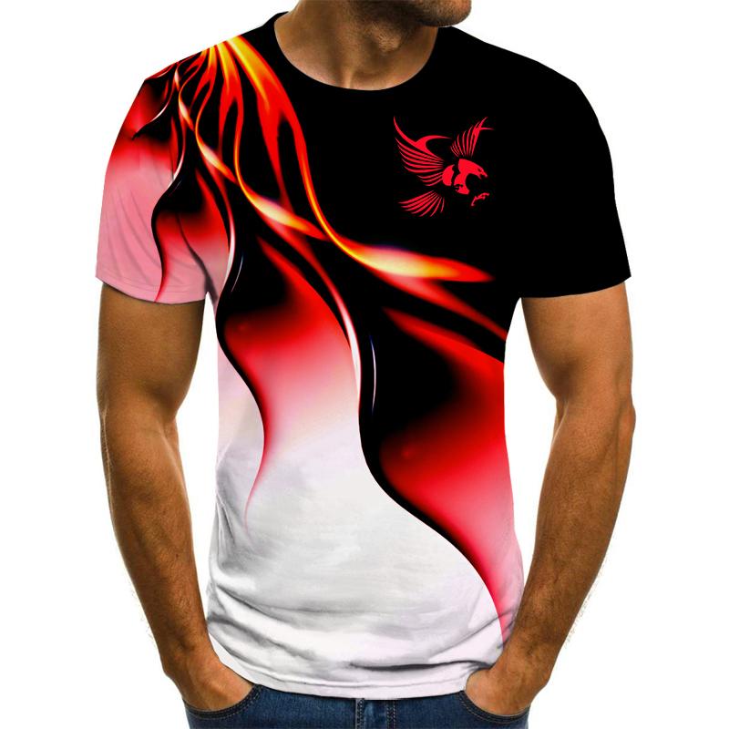 Summer Round Neck 3D Gradient Eagle Print Top Fashionable Casual Short Sleeved Men's T-shirts