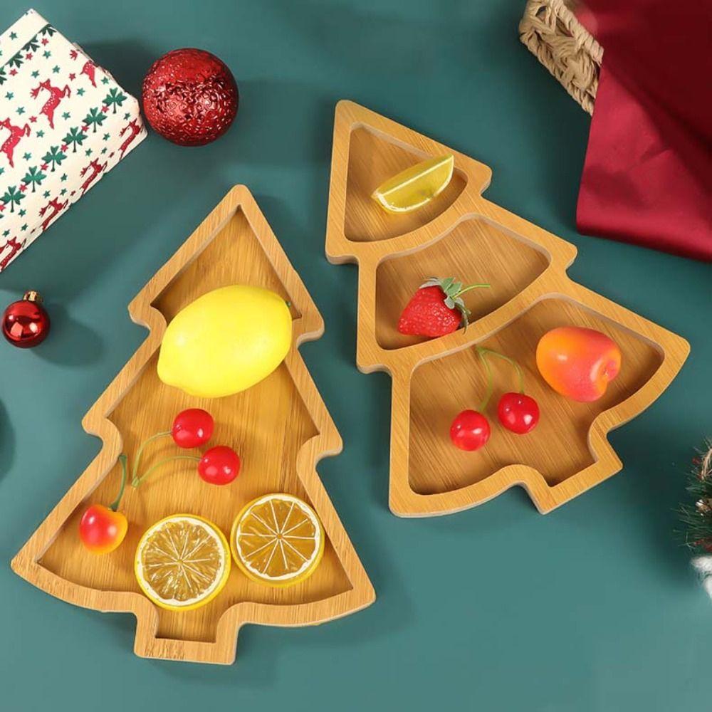 New Wooden Christmas Decoration Tray Tree Hat Shape Multi grid Dessert Board Washable Tree Appetizer Platter Household