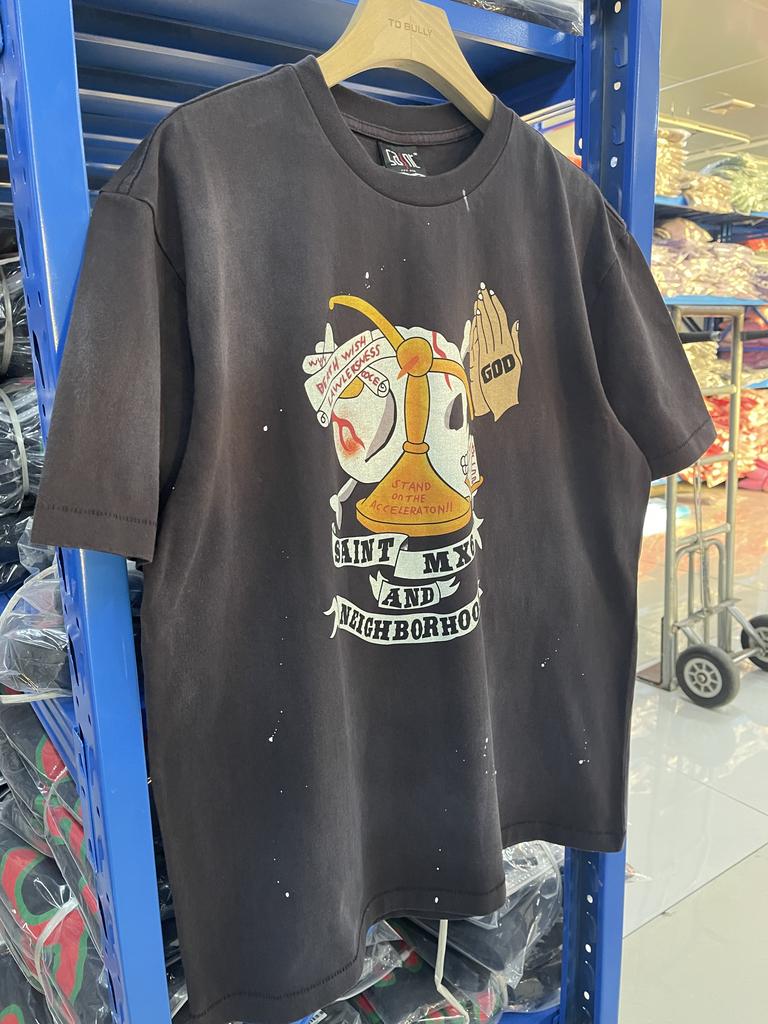 Винтажная футболка Saint 25SS NBHD с креативным принтом, уличный стиль, стирка, ретро, свободная, повседневная, чистый хлопок, короткий рукав