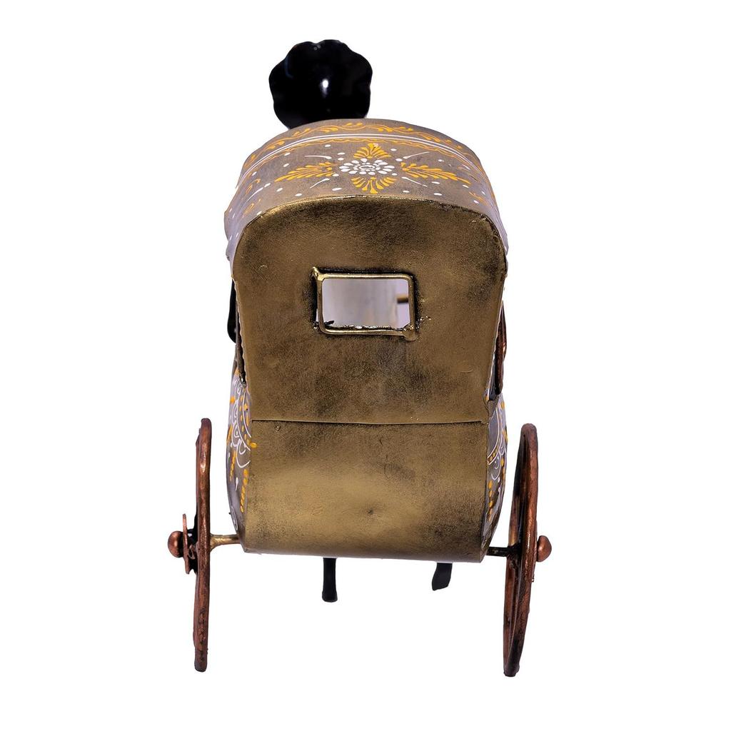 Handcrafted Iron Rickshaw Showpiece - Vintage Tabletop Rajasthani Hand Painted Decor for Home and Office, 12 Inches - Ideal for Living Room