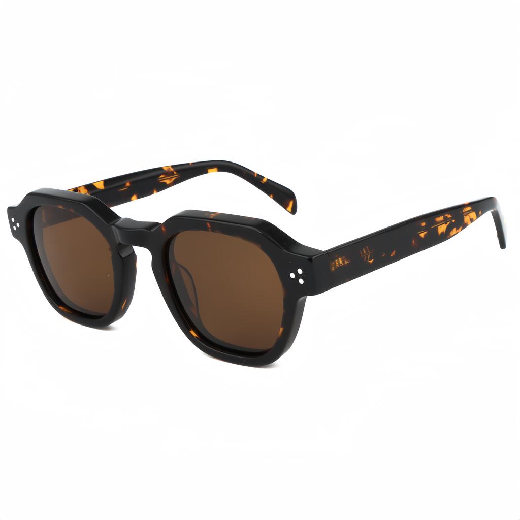 HBK Unisex Retro Polarized Sunglasses Logo Printed Square Acetate Eyewear Pink Frame TAC Lenses UV400 Protection 2024 New