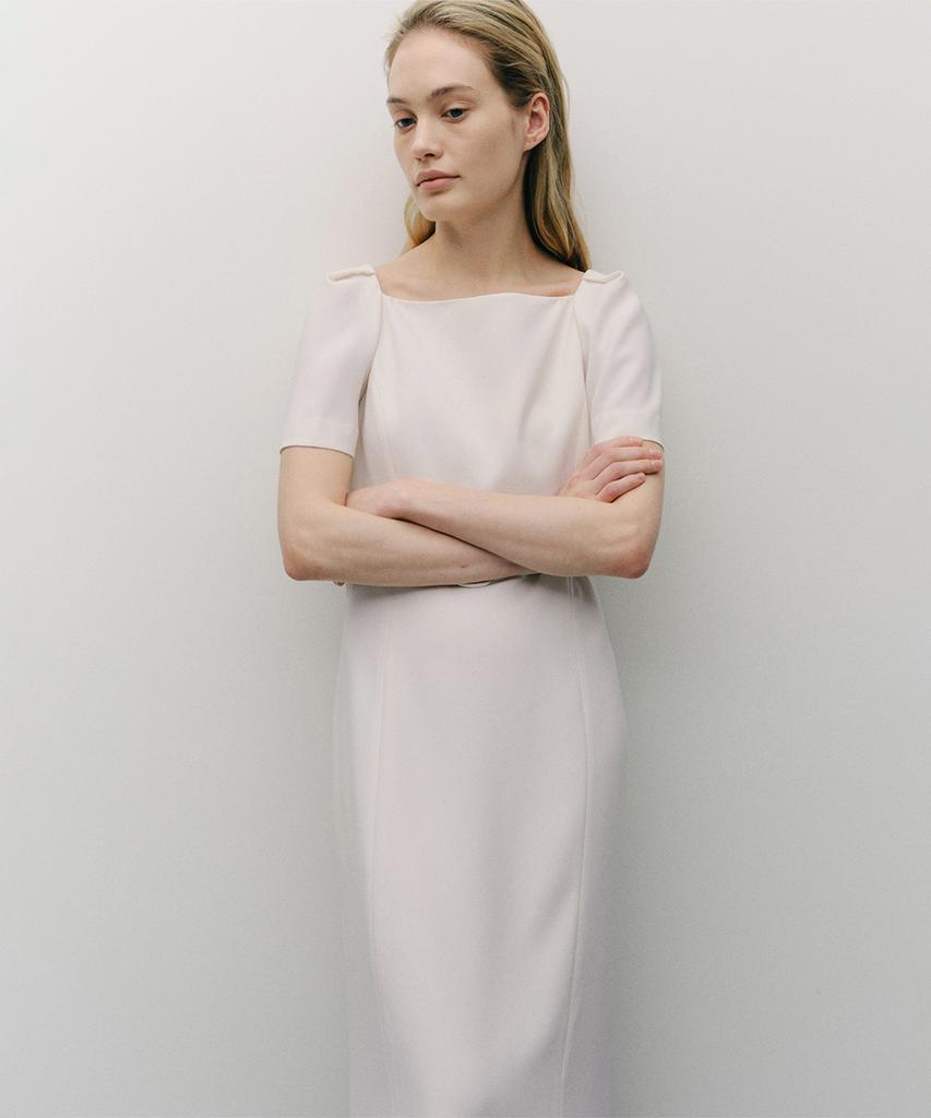 Ia Tuck Sleeve Belted Dress (Ivory)