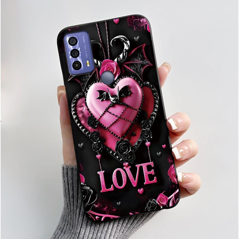 New Design Case For TCL 20B (6159K) Fashionable Black Love Pattern Shockproof Protective Cover Soft Silicone Black Case