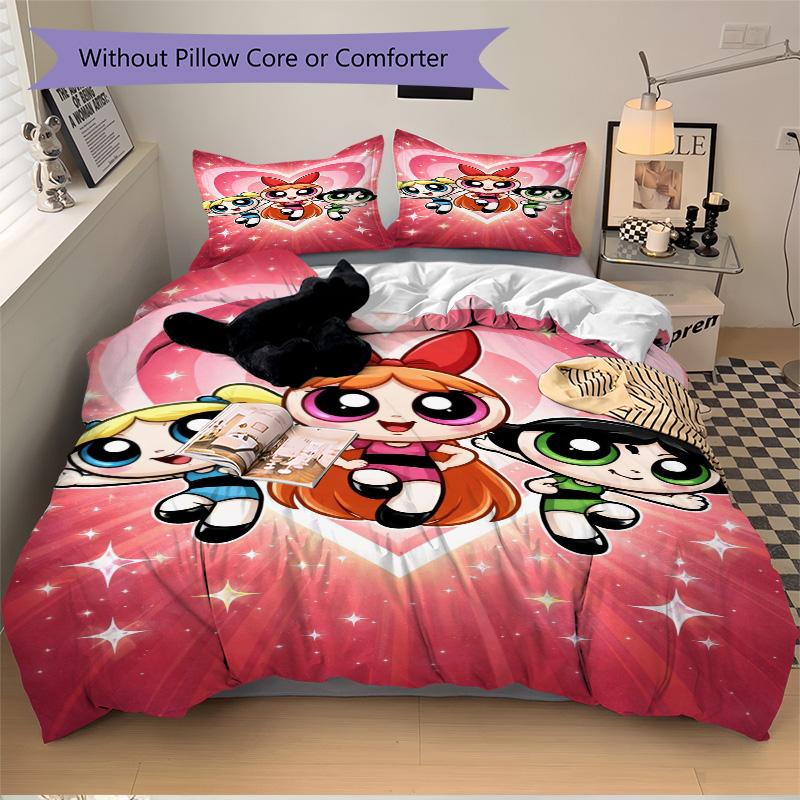 Powerpuff Girls Adventure Print 3Pcs Bedding Setduvet Cover With 2 Bedropillowcase Home Birthday Gift