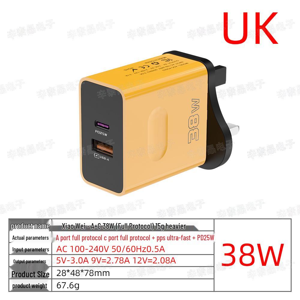 Быстрое зарядное устройство 38 Вт с двумя портами USB+PD и вилкой EU/US/UK
