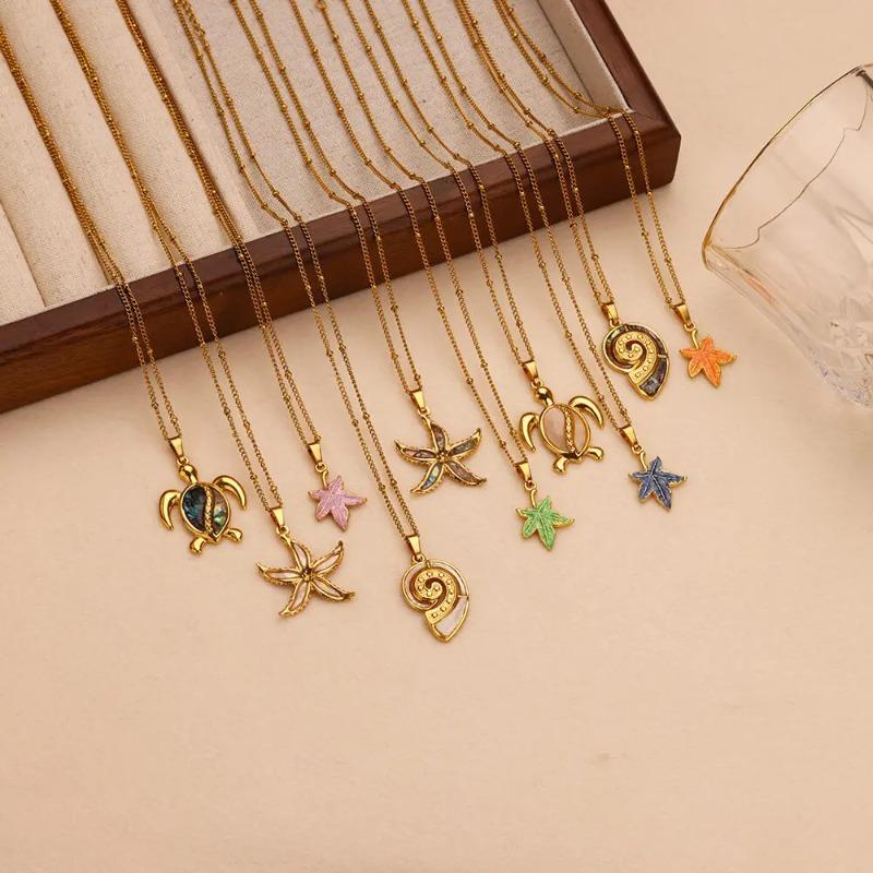 Лидер продаж, кулон в виде маленькой черепахи из нержавеющей стали, ожерелье с черепахой-морской звездой не выцветает, летние пляжные украшения новинка