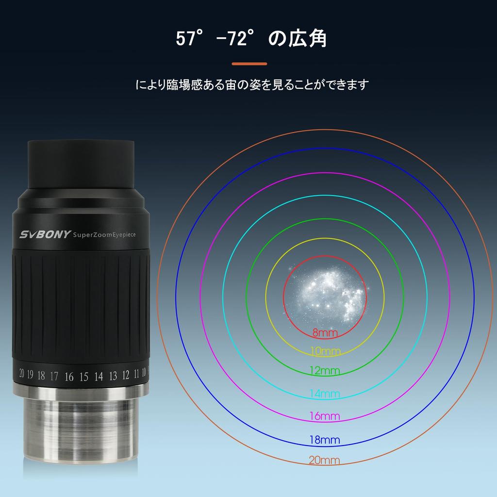 SVBONY SV230 Зум-телескоп Поле зрения Асферический Парфокальный для Астрономических Лунных и Планетных Наблюдений Окуляр, 1,25" и 2" FMC, Длина 8-20 мм,