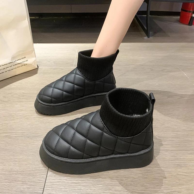 Мода Новые 2024 Северо-Восточные зимние ботинки женские интегрированные меховые подкладки зимние теплые хлопковые ботинки без застежек на толстой подошве короткие ботинки