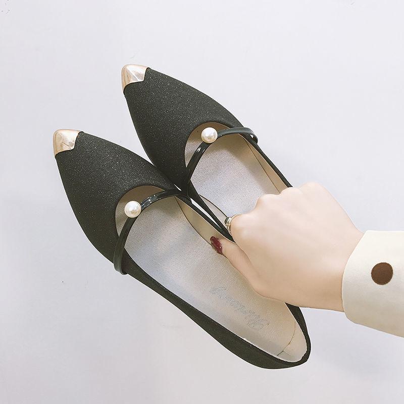 Модная женская обувь слипоны с острым носком и жемчугом, весна-осень, элегантная, модная, молодежная, оптом, удобные женские туфли на плоской подошве