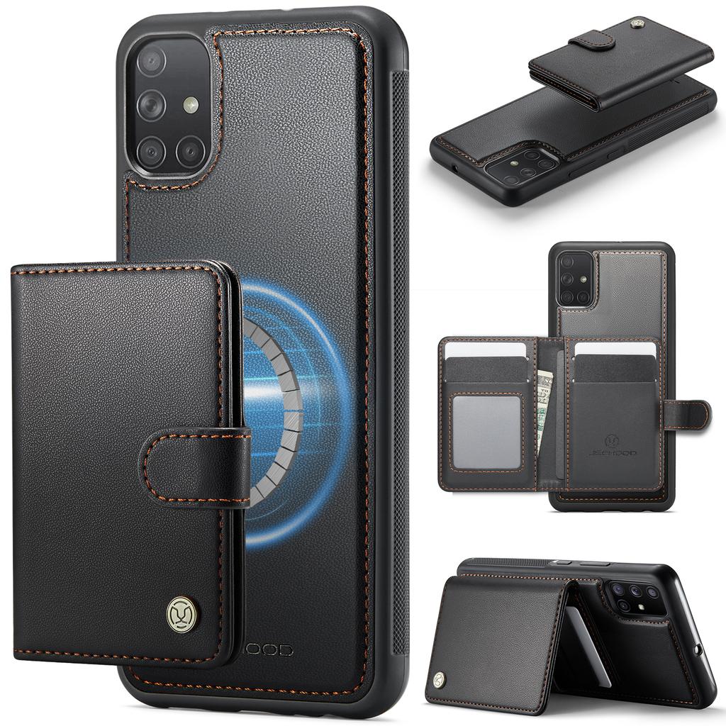For Samsung Galaxy A51 4G SM-A515 Case JEEHOOD J09 RFID Blocking Card Holder Leather Back Phone Cover Magnetic Case
