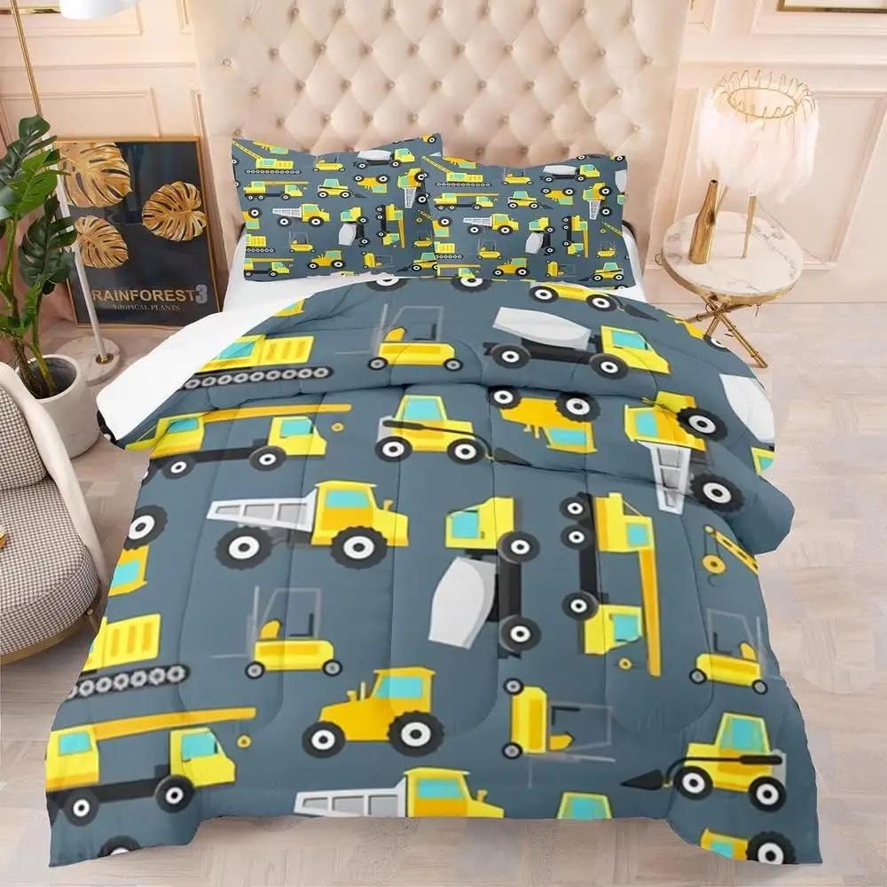 Комплект пододеяльника с мультяшными тракторами для мальчиков, Фермерский строительный пододеяльник, Детский комплект постельного белья с транспортными средствами, грузовиками, машинами для детей и подростков
