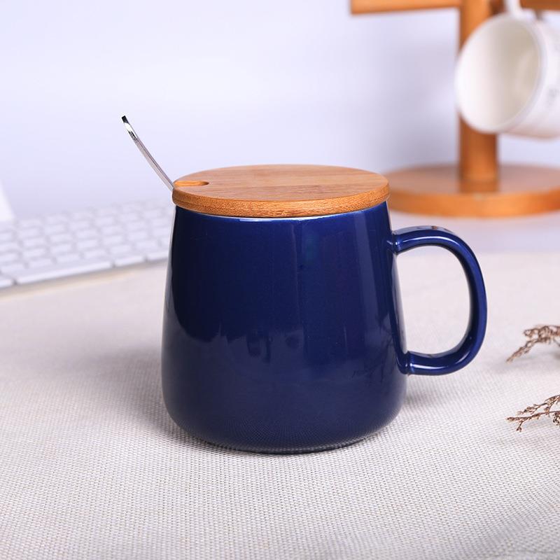 Best Eco Friendly Modern Color Glaze 12oz Ceramic Coffee Mugs Tea Cups with Bamboo Lid Spoon for Wedding Gift