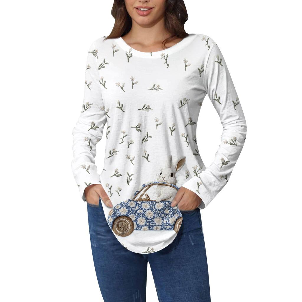 Пасхальные рубашки для женщин Милая футболка с принтом в виде сердца с длинным рукавом Туника Топы из хлопка Пуловеры