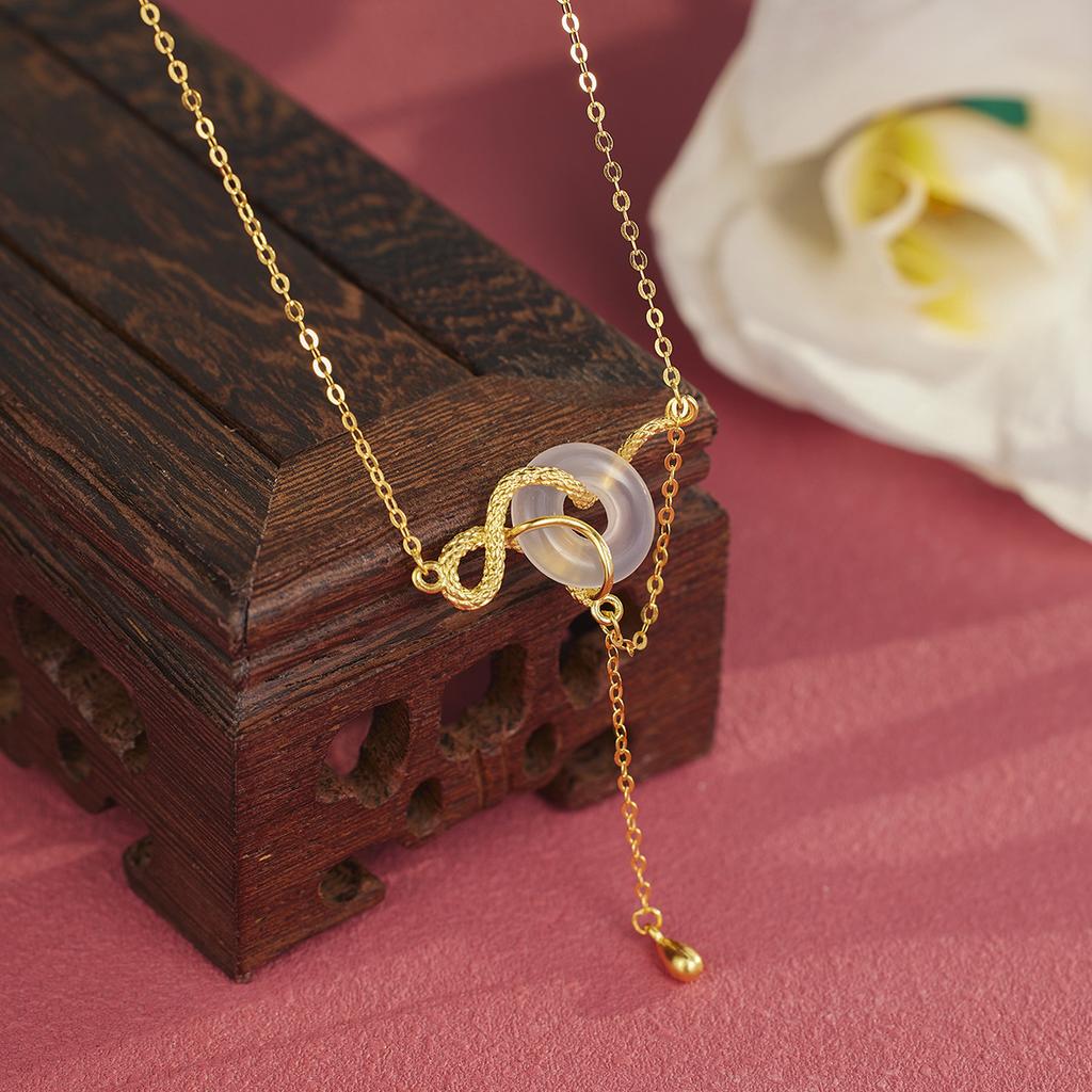 Женское ожерелье из стерлингового серебра 925 пробы, ретро, желтое золото, кулон с пряжкой безопасности в виде духовной змеи, нишевая темпераментная цепочка для ключицы