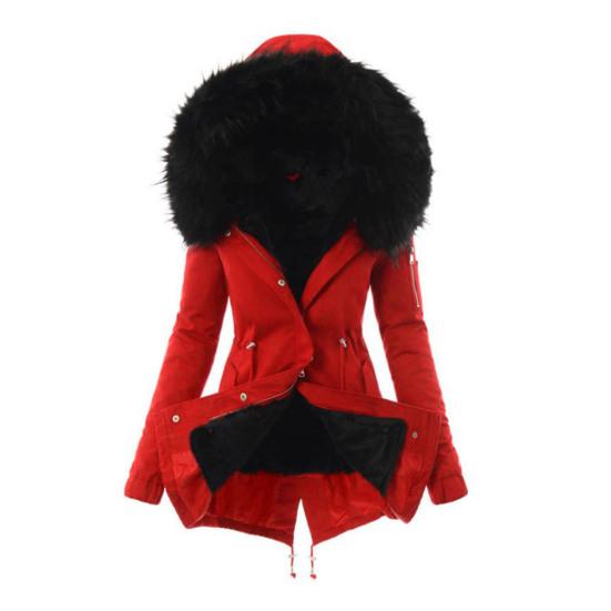 Зимнее пуховое пальто с меховым капюшоном и карманами, застежка-молния, парка