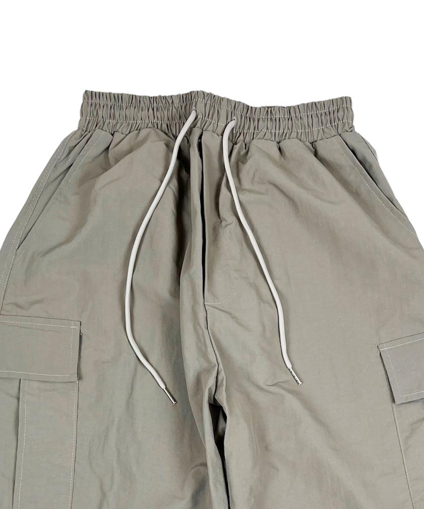 SK8ER ROCK Nylon Cargo Wide Long Half Pants Beige