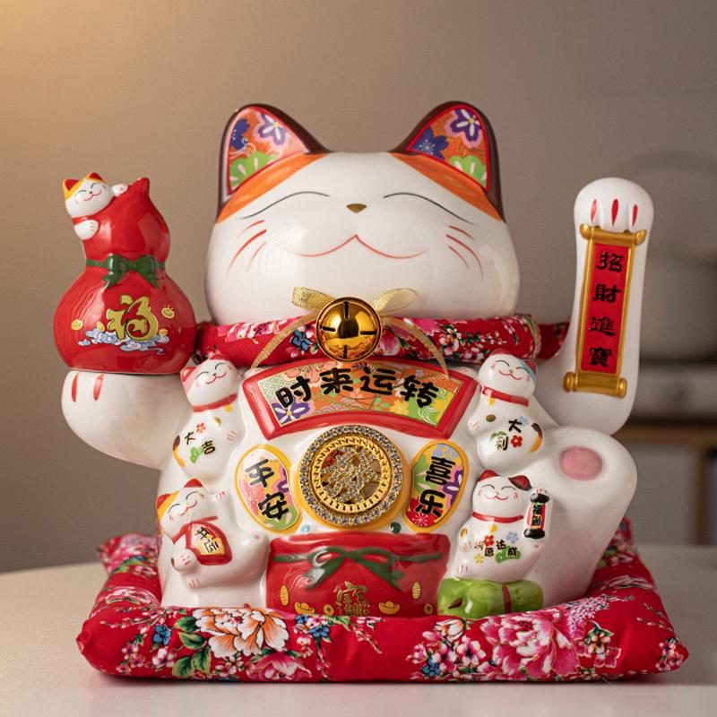 34 см большой керамический орнамент Maneki Neko счастливая кошка статуэтка машет рукой, манящая удачу кошка магазин компания украшения подарок