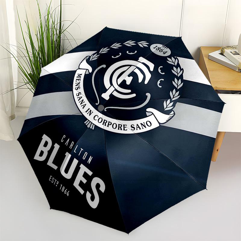 Carlton Blues, AFL Team Crest Automatic Opening and Closing, 8 rib Structure Portable Umbrella, Suitable for Men and Women in All Seasons P