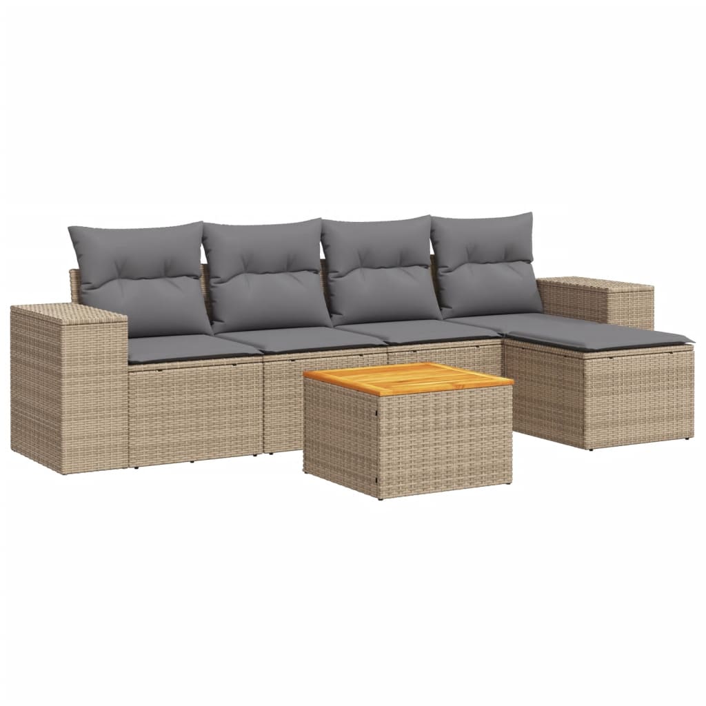 6 Piece Garden Sofa Set with Cushions Beige Poly Rattan