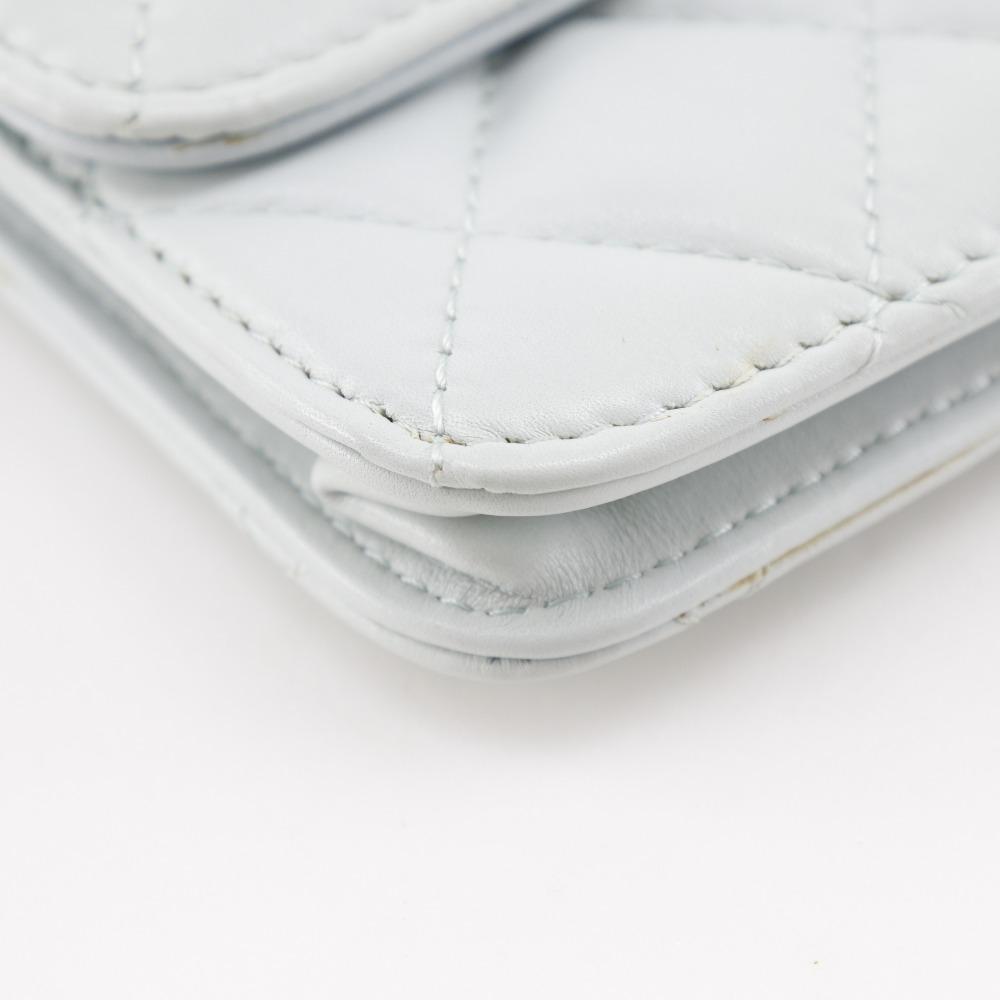 CHANEL Pearl strap flap wallet Shoulder Bag AP1838 Matelasse light blue leather/Fake pearl Women Used