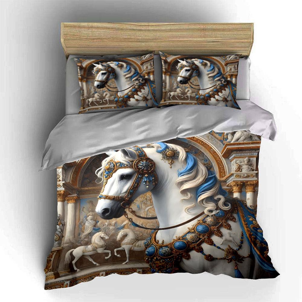 Majestic White Horse Design Bedding Duvet Cover Set (1*Duvet Cover 2*Pillowcases, without duvet insert)