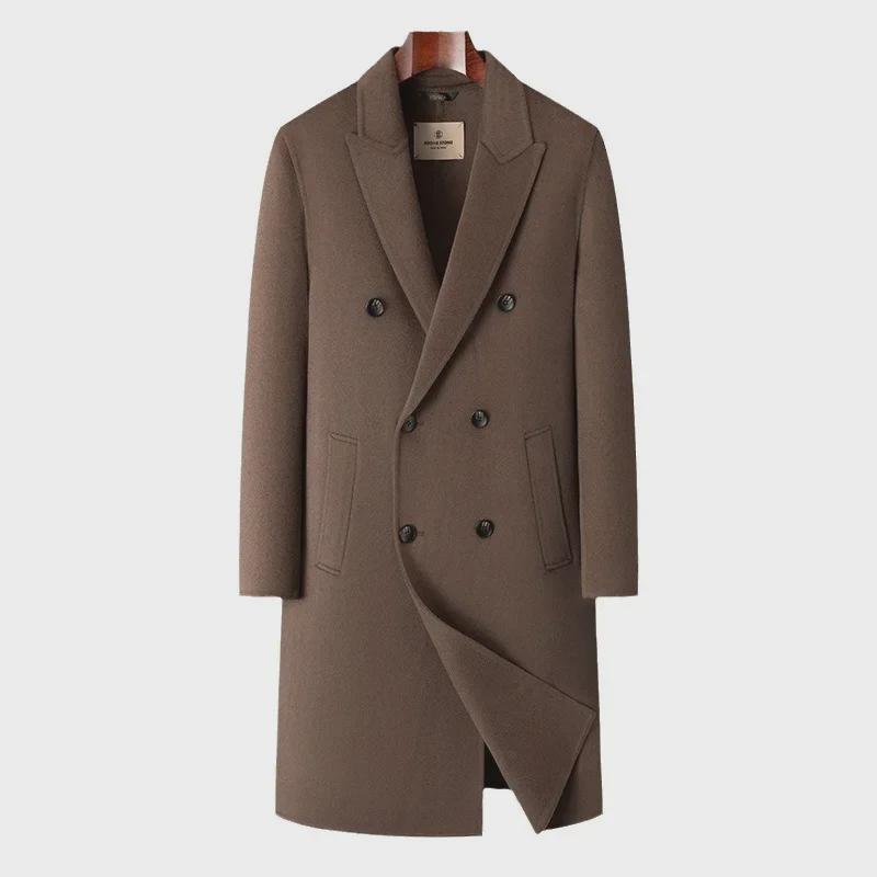 Men’s Handmade 100% Wool Double-Breasted Coat for Autumn/Winter