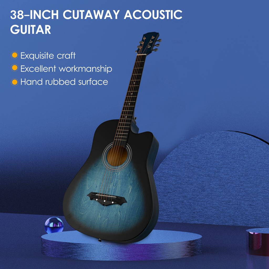 Акустическая гитара в вырезе, 38-дюймовая народная гитара, натертая вручную липа, с целлулоидным медиатором, держателем медиатора,