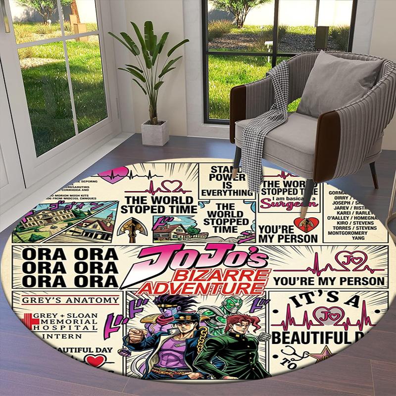 Ковер круглый ковер JoJo's Bizarre Adventure для гостиной, спальни, дивана, игровой комнаты, нескользящий коврик для пола
